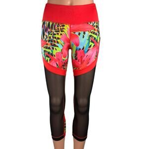 Reflex De Janeiro NWT Multicolor Tropical Mesh Stretch Pull On Crop Legging XS